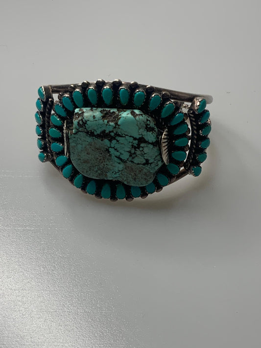 Turqoise Sterling Silver Cuff Bracelet signed AJB